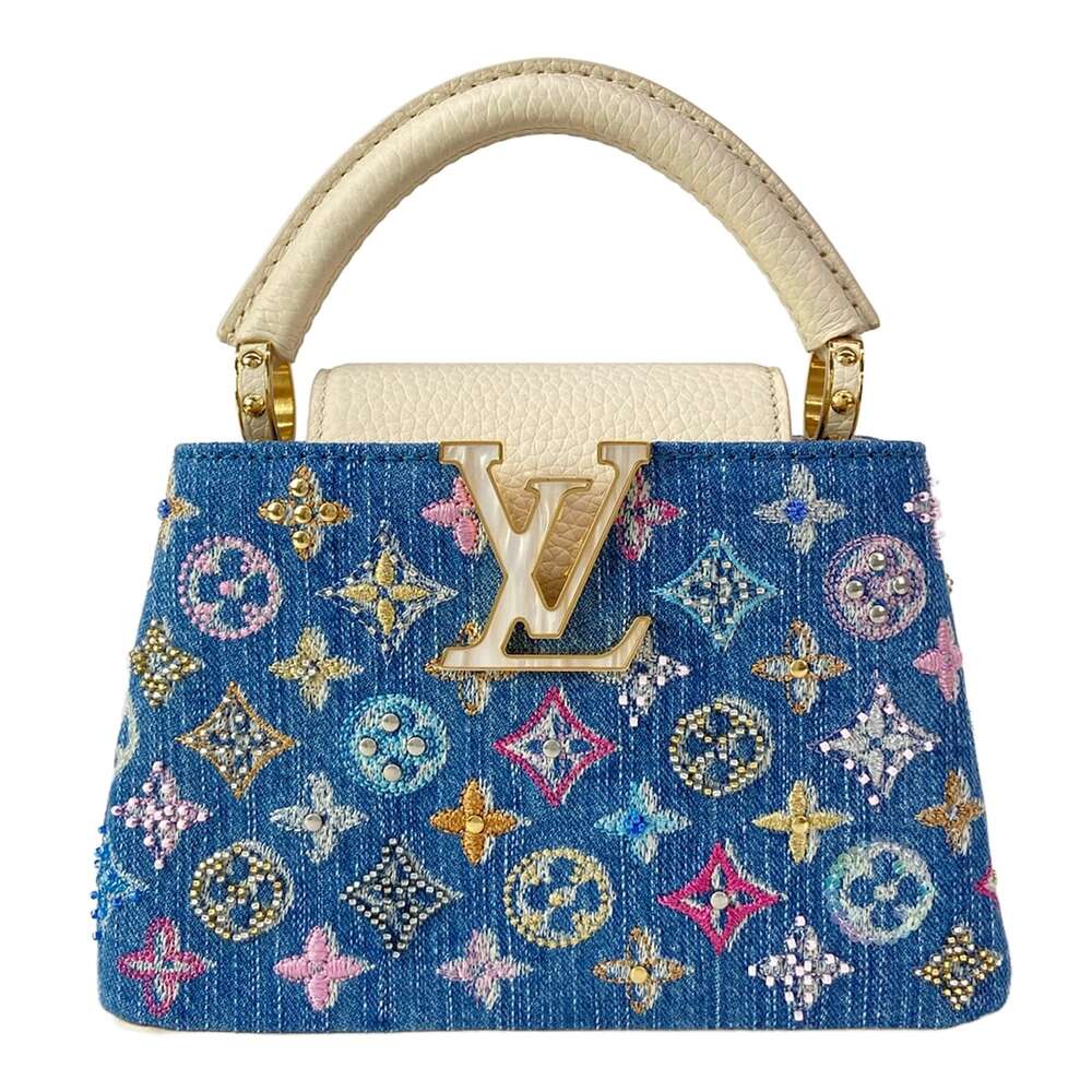 Louis Vuitton Capucines MINI Others Handbag M12947 Denim Blue Cream Denim Beads